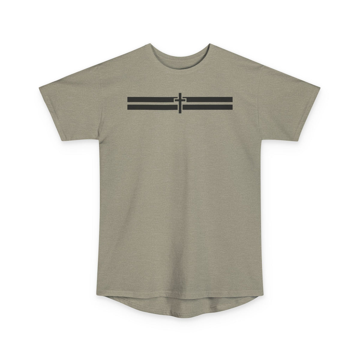 Holy Stripes Long Body Tee - Light — Heather Stone, front view