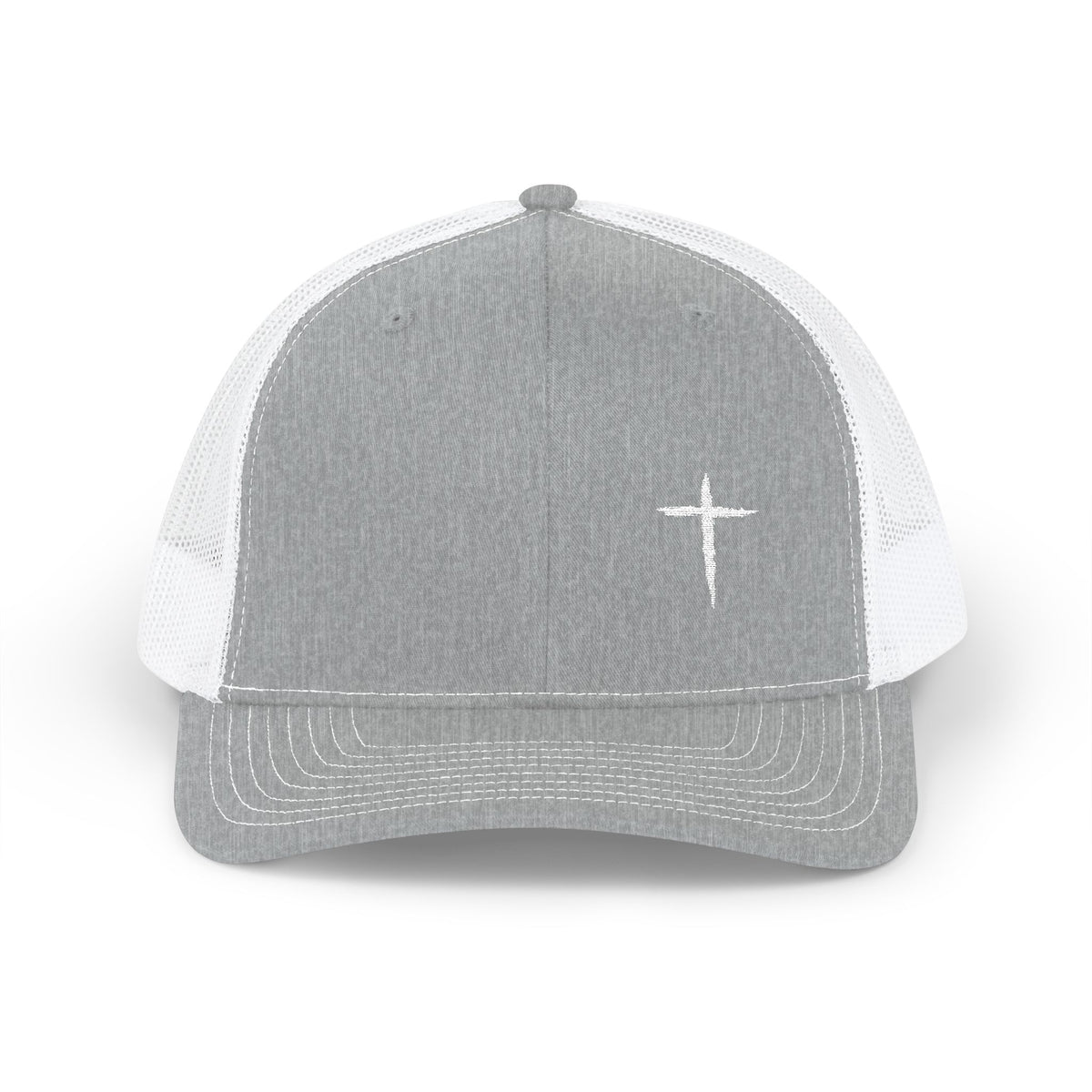 Cross Trucker Hat — Heather Grey / White, front view