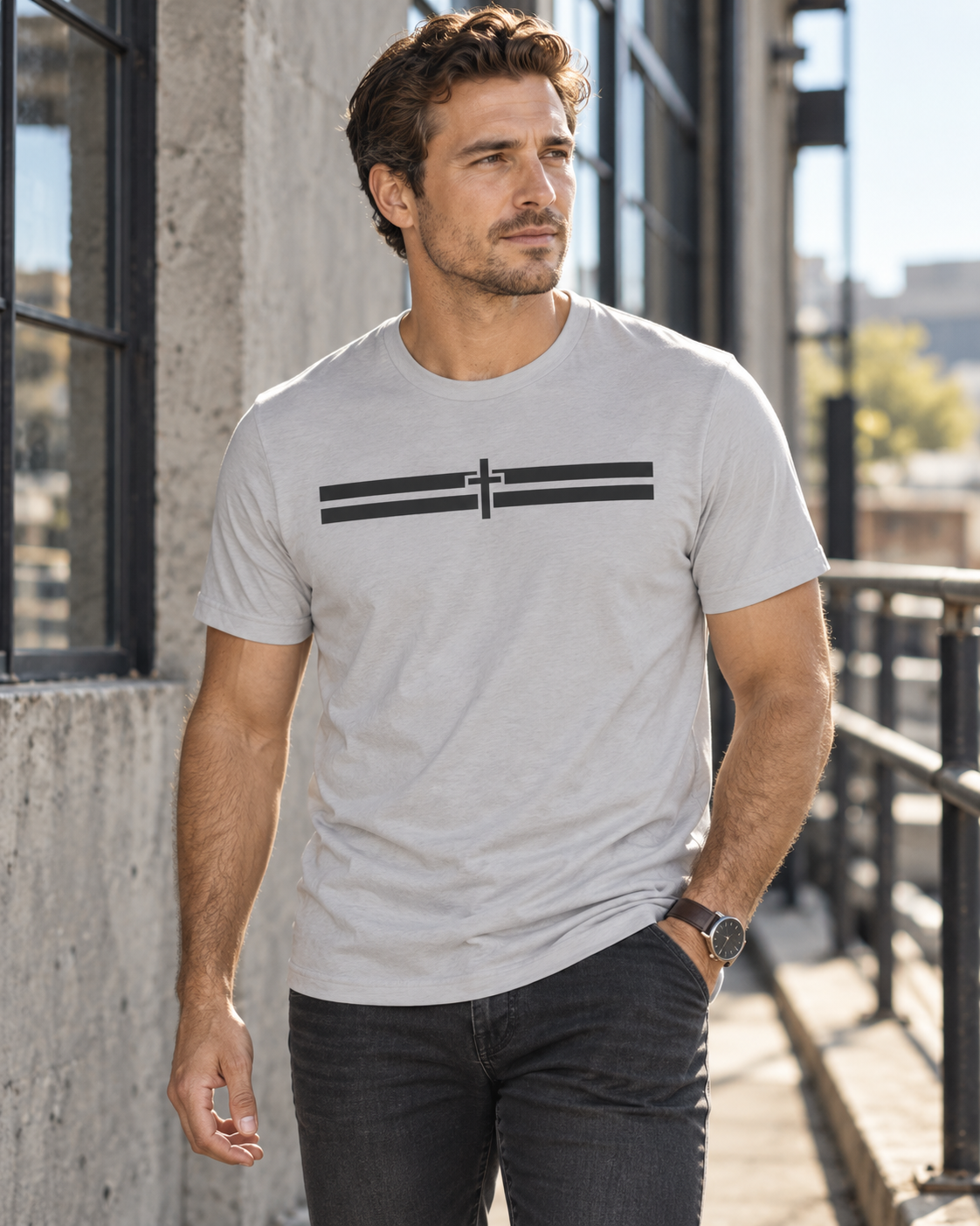 CROSS STRIPE Tee - Light — product view 4