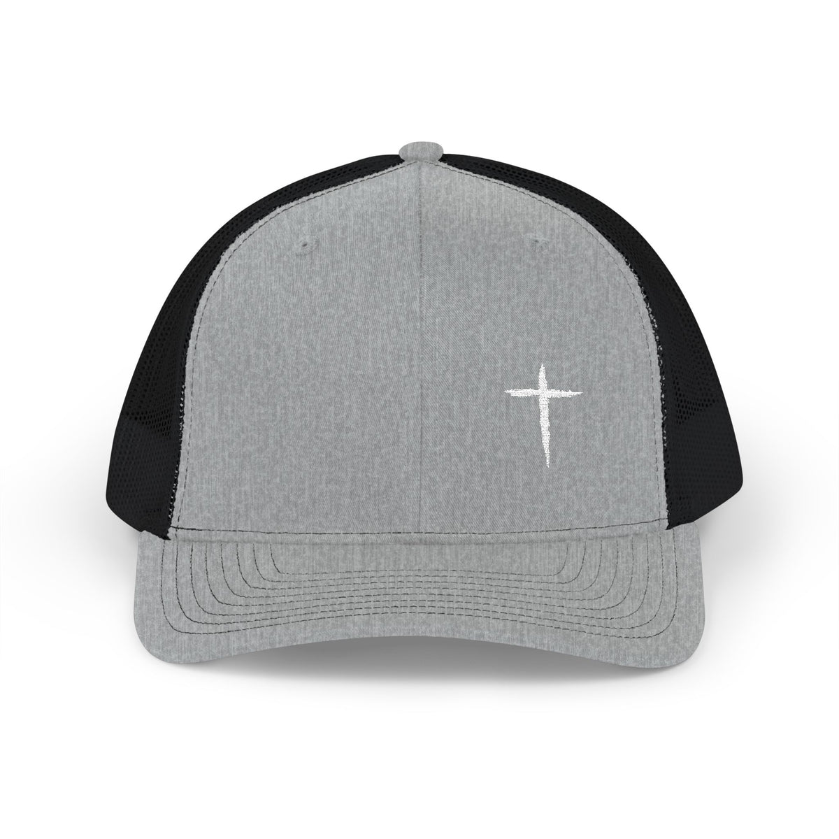 Cross Trucker Hat — Heather Grey / Black, front view
