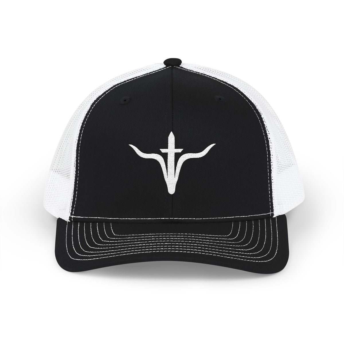 LFD Signature Trucker Hat — Black / White, front view