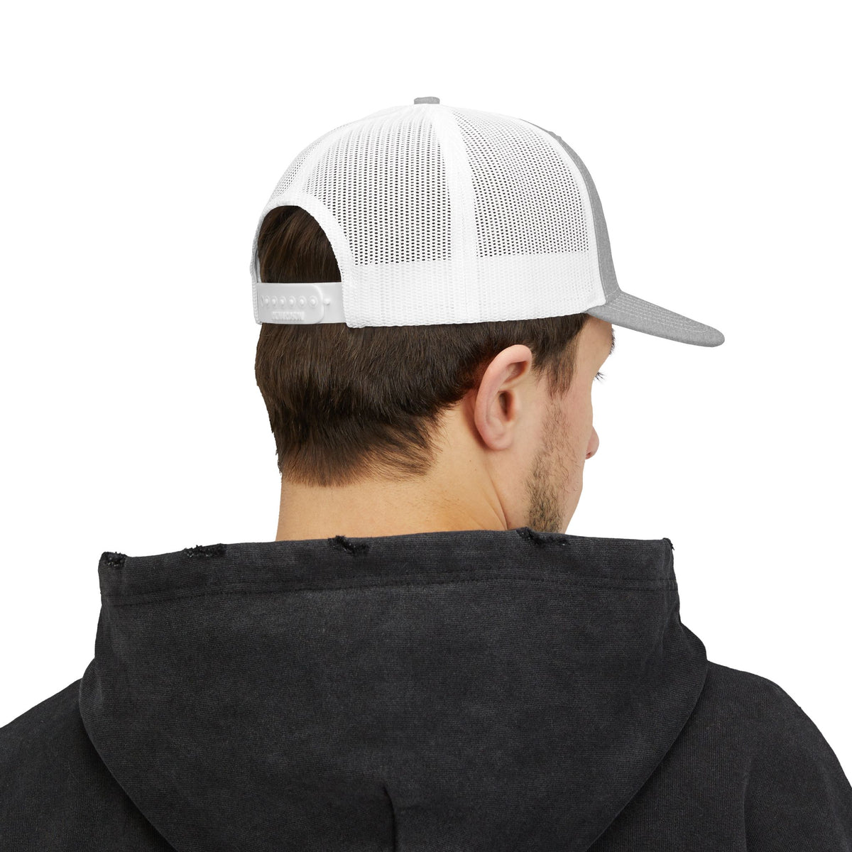 LFD Signature Trucker Hat — Heather Grey / White, back on model
