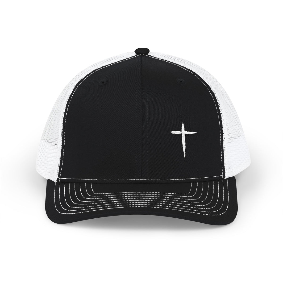 Cross Trucker Hat — Black / White, front view