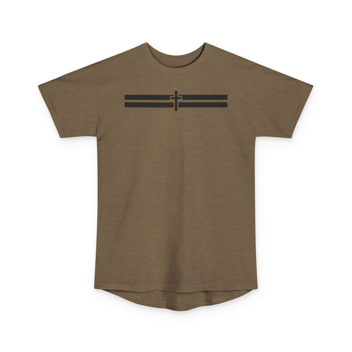 Holy Stripes Long Body Tee - Light — Heather Olive, front view