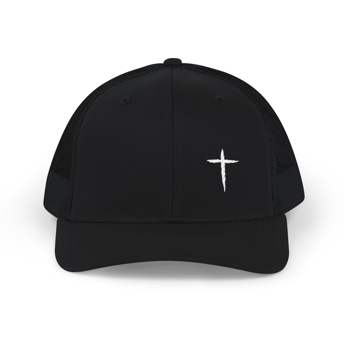 Cross Trucker Hat — Black, front view