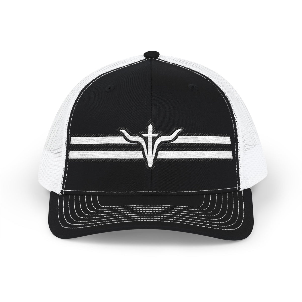 LFD Stripes Trucker Hat — Black / White, front view