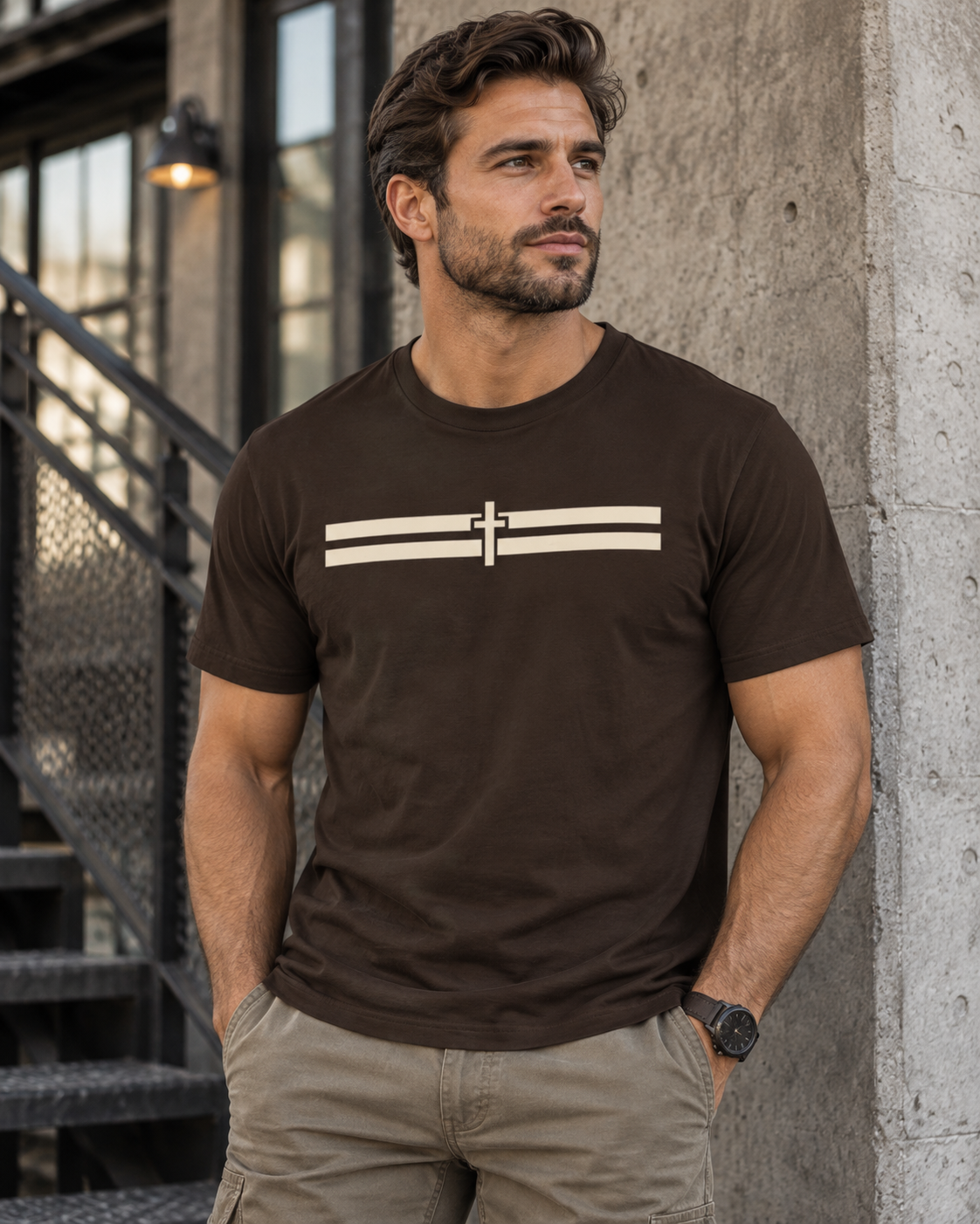 CROSS STRIPE Tee - Dark — product view 4