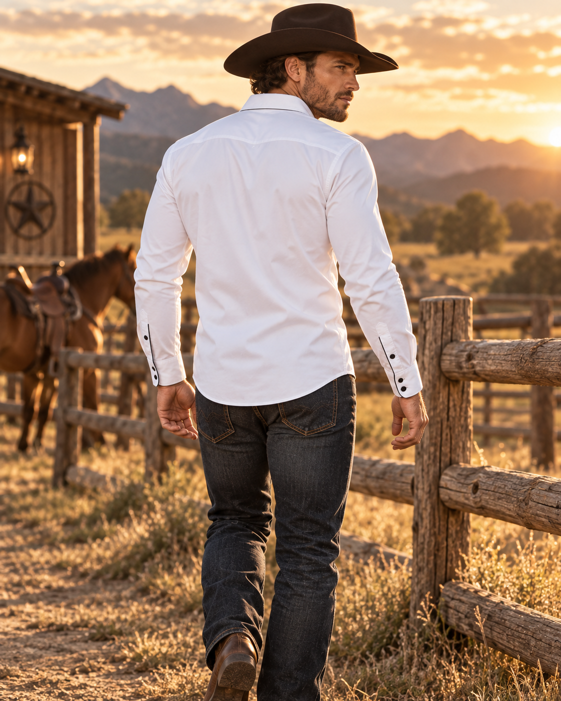 Slim Fit Western Long Sleeve Shirt, additional view 3