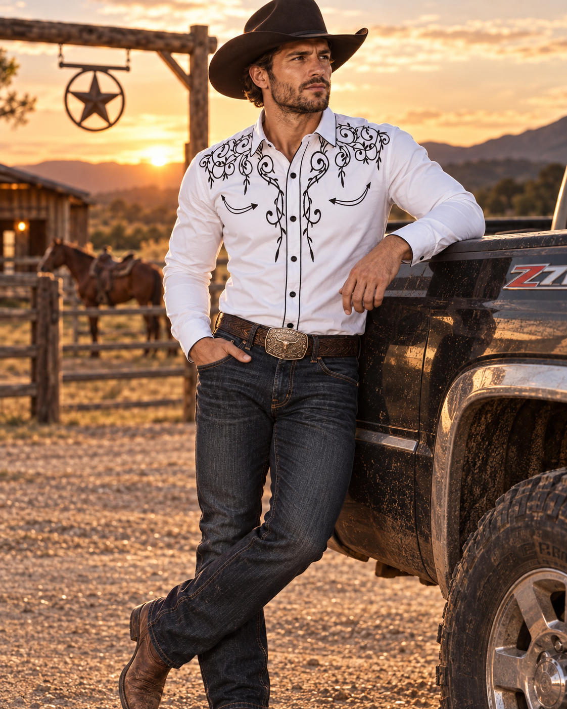 Slim Fit Western Long Sleeve Shirt, additional view 4