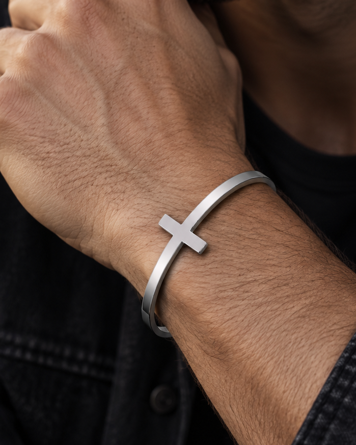 Cross Steel Cuff Bracelet