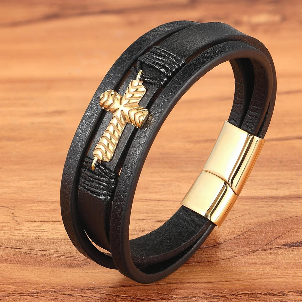 Stainless Steel & Leather Cuff Bracelet — product view 16