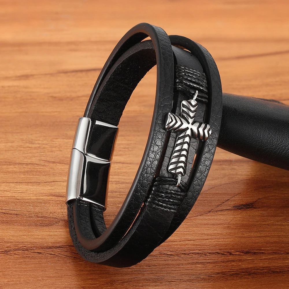 Stainless Steel & Leather Cuff Bracelet — product view 4