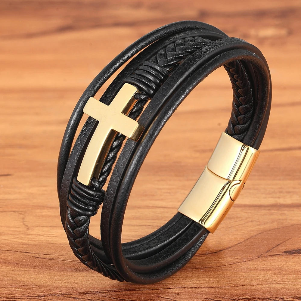 Stainless Steel & Leather Cuff Bracelet — product view 11