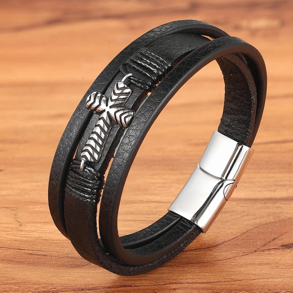 Stainless Steel & Leather Cuff Bracelet — product view 15
